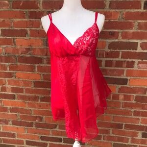 Victoria’s Secret Vintage Gold Label Red Babydoll Nightie Slip Chemise Lingerie